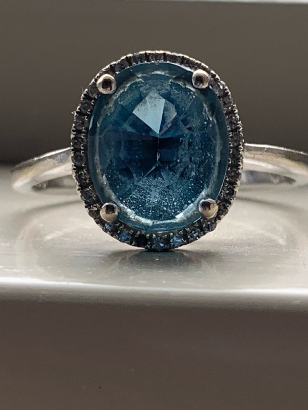 Topaz and diamonds Halo Ring size 6– SHIPS TOMORROW